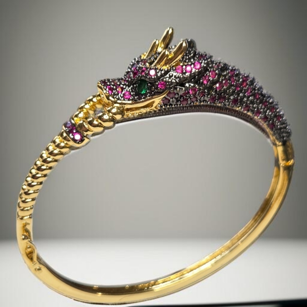 Unique Luxury 18k Gold Plated Fushia Crystal Dragon Rope Lasso Bracelet